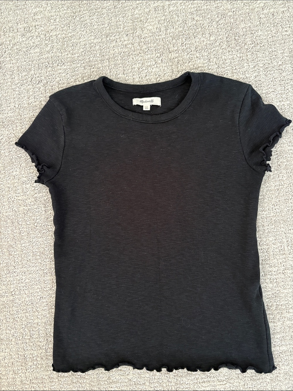 Madewell Black Ribbed Lettuce-Edge Crewneck Tee